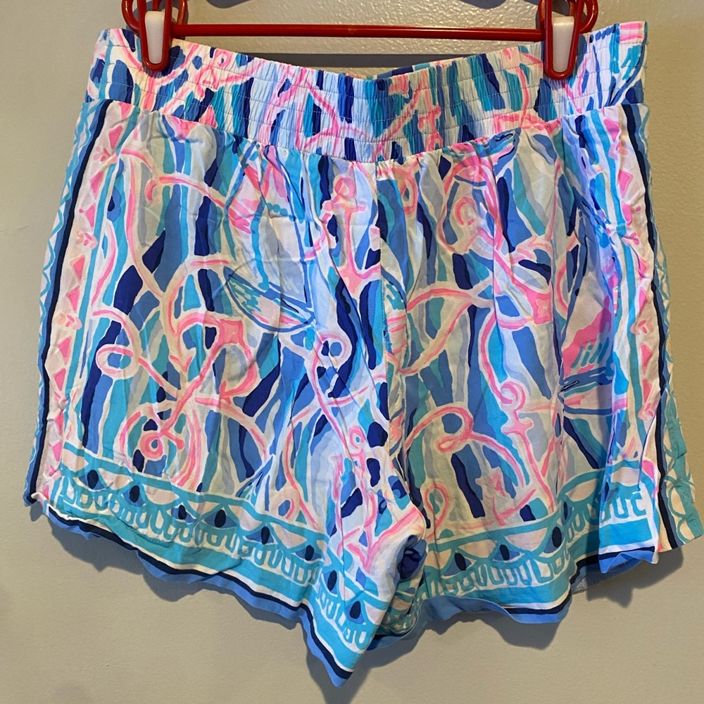 Lilly Pulitzer Floral Pull On Shorts Womens Small Blue Pink All Over Print AOP - Picture 5 of 14